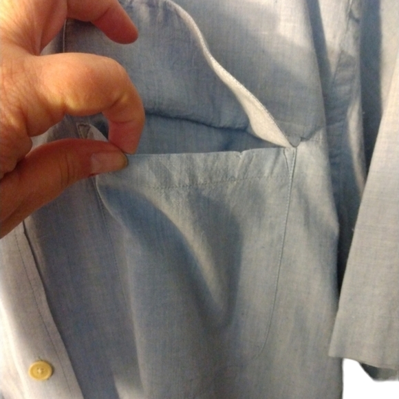Vintage Orvis Fishing Lightweight Short Sleeved Chambray 1 Pocket Button Down L - Picture 4 of 11